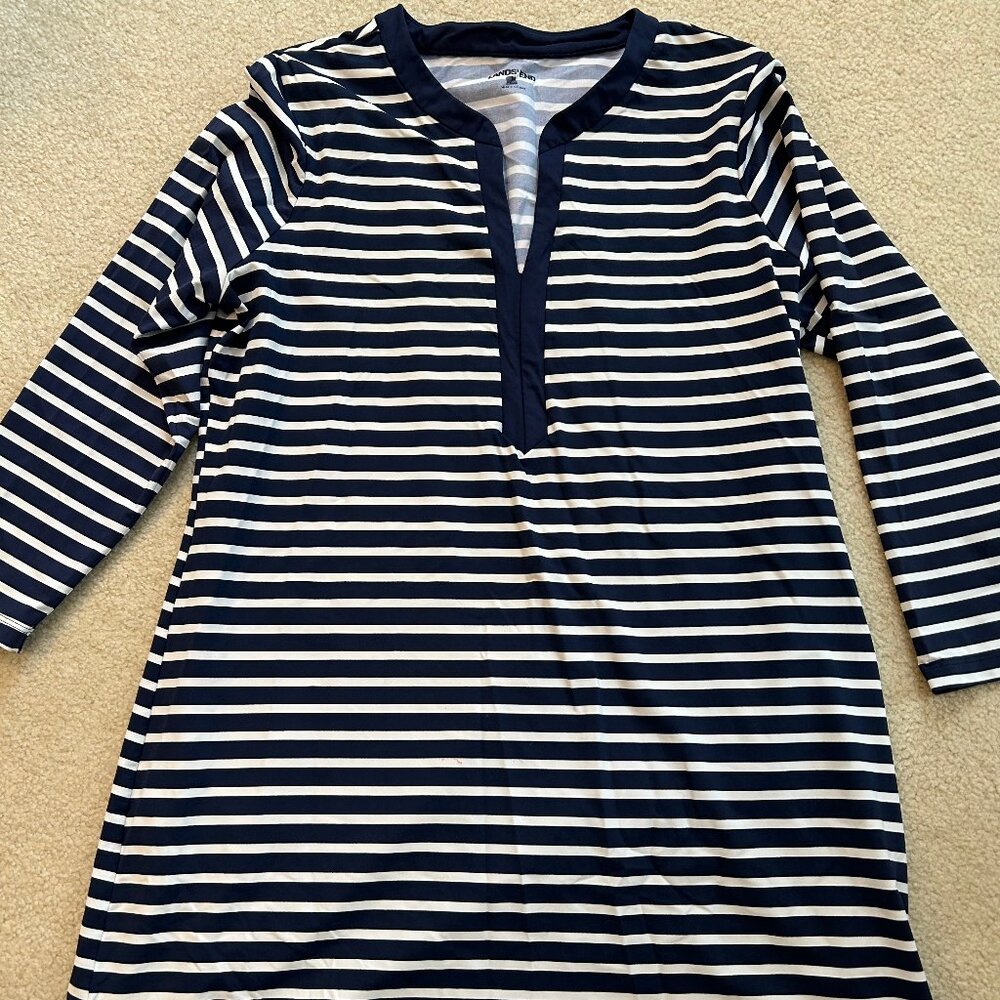 Lands End Striped Swim Coverup Dress